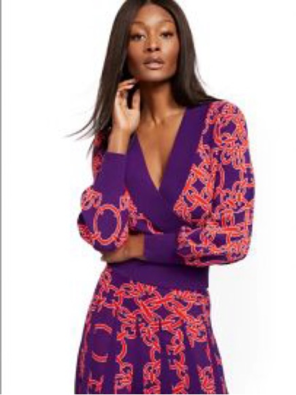 NY&Co Small 2pc Purple Red Chain Link Knit Sweater & Pleated Skirt Set